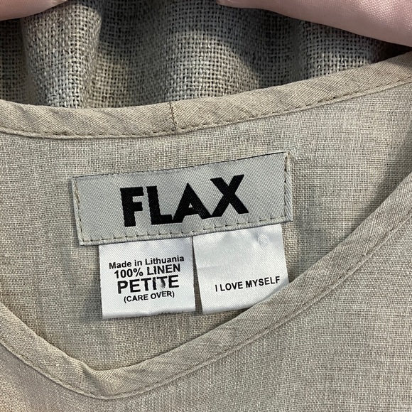 Flax Short Sleeve Tan Linen Top - Picture 2 of 3